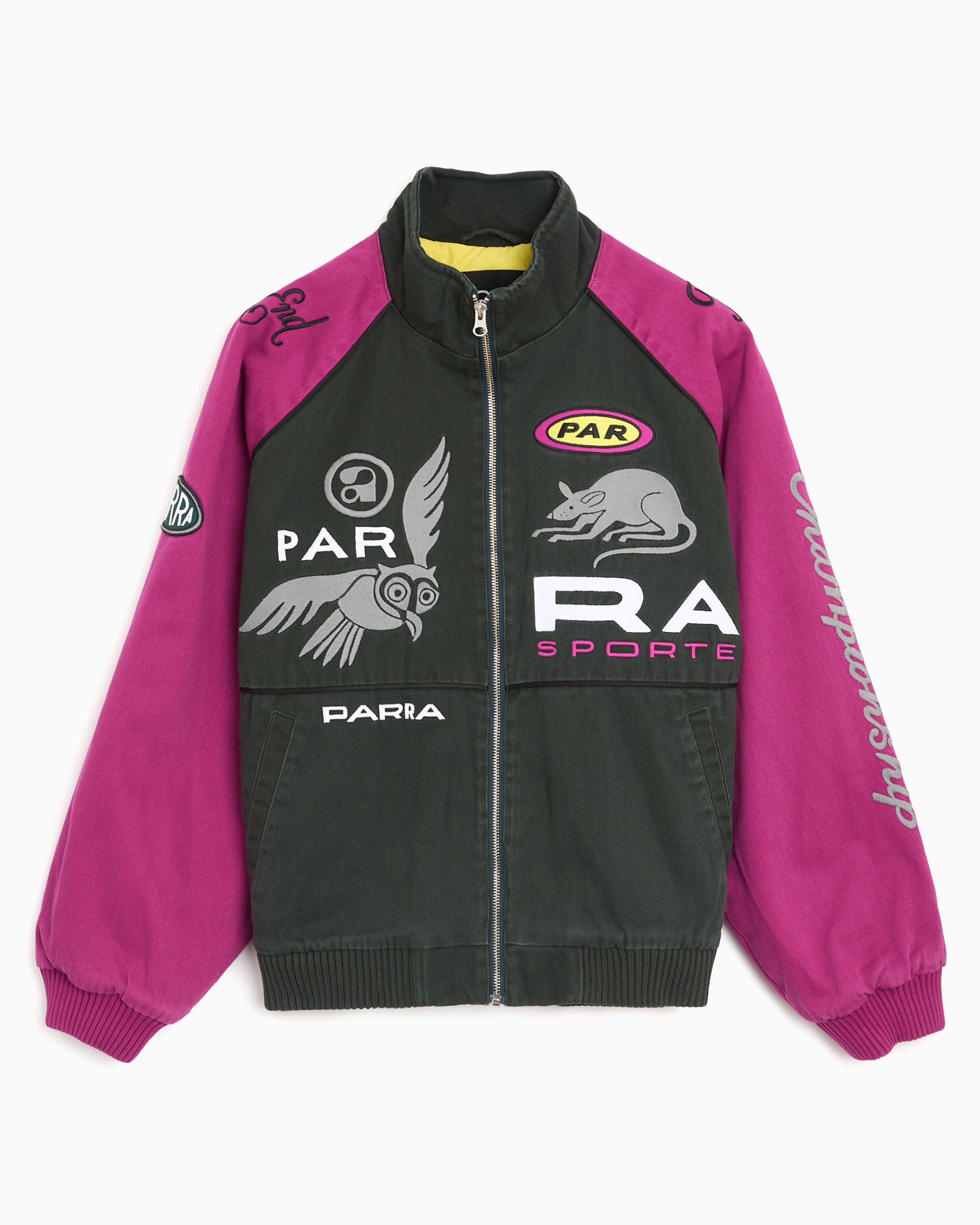 Jackets Coats by Parra Owl Meets Rat with patches Boxy Men's Bomber - 55100-PURPLEPINK