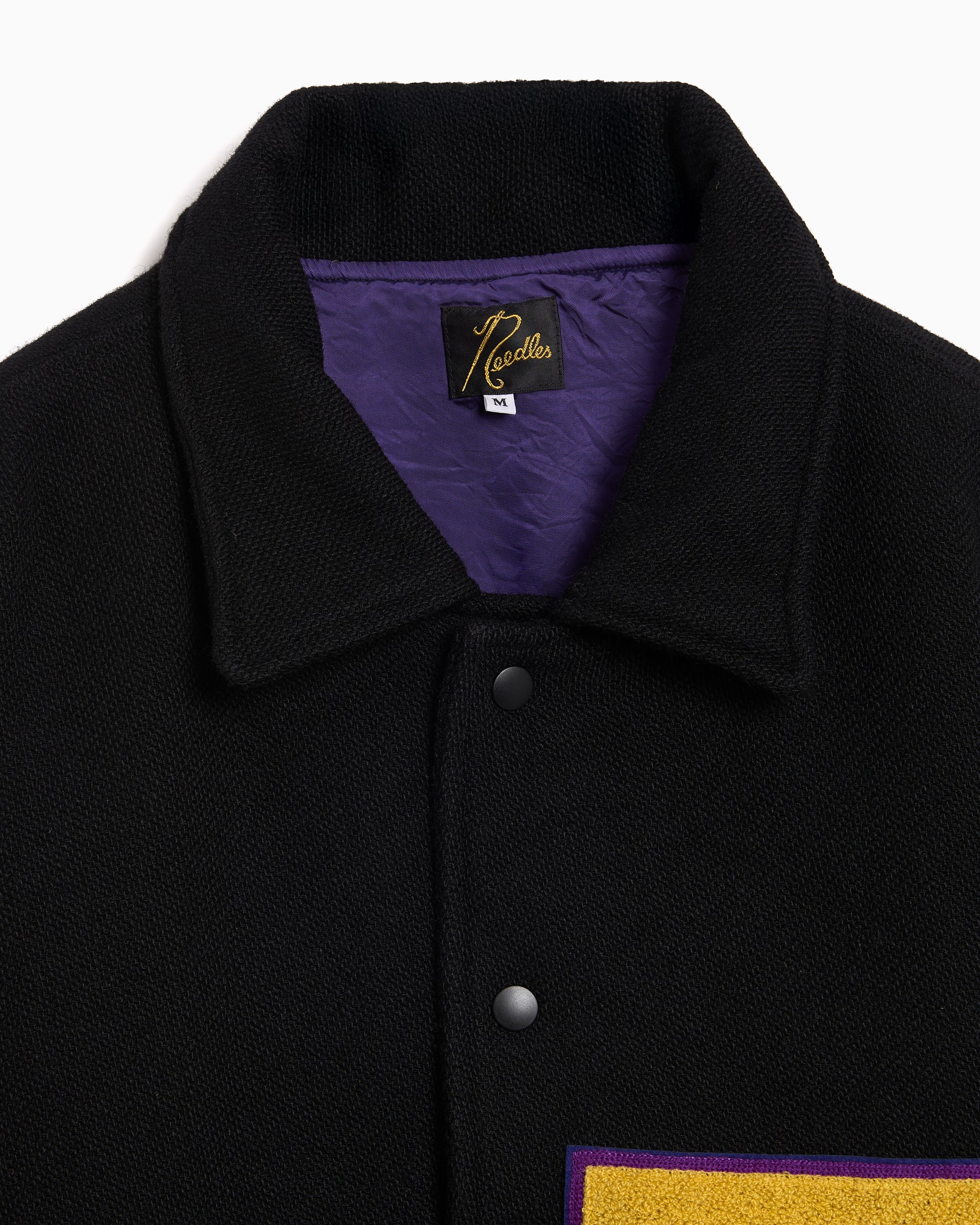 Jackets Coats Needles Lettered Graphic Relaxed Men's Varsity Jacket - RW170-B-Black