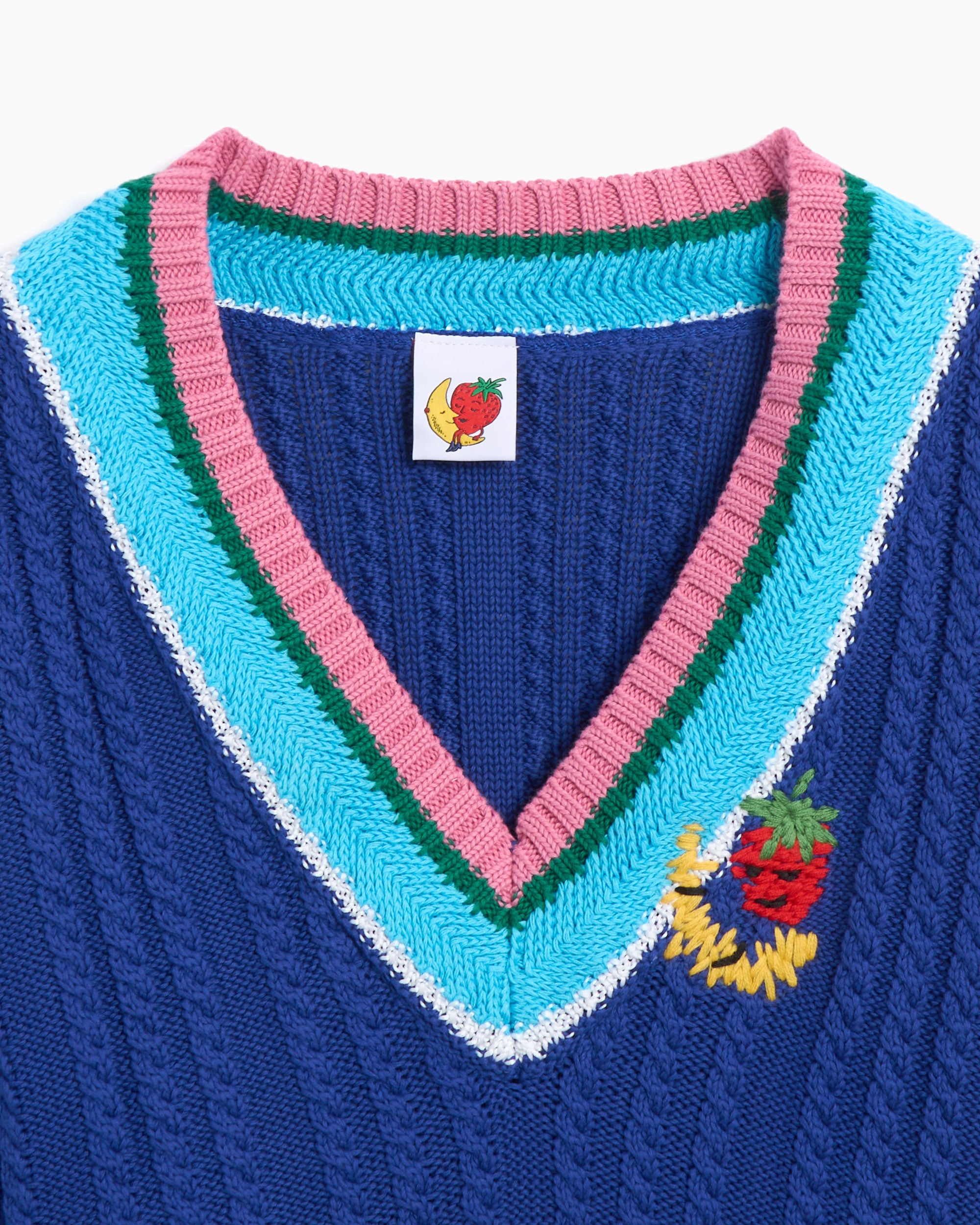 Sweaters Sky High Farm Workwear Cableknit V-Neck Striped Sweater Unisex Sweater - SHF07N007-1