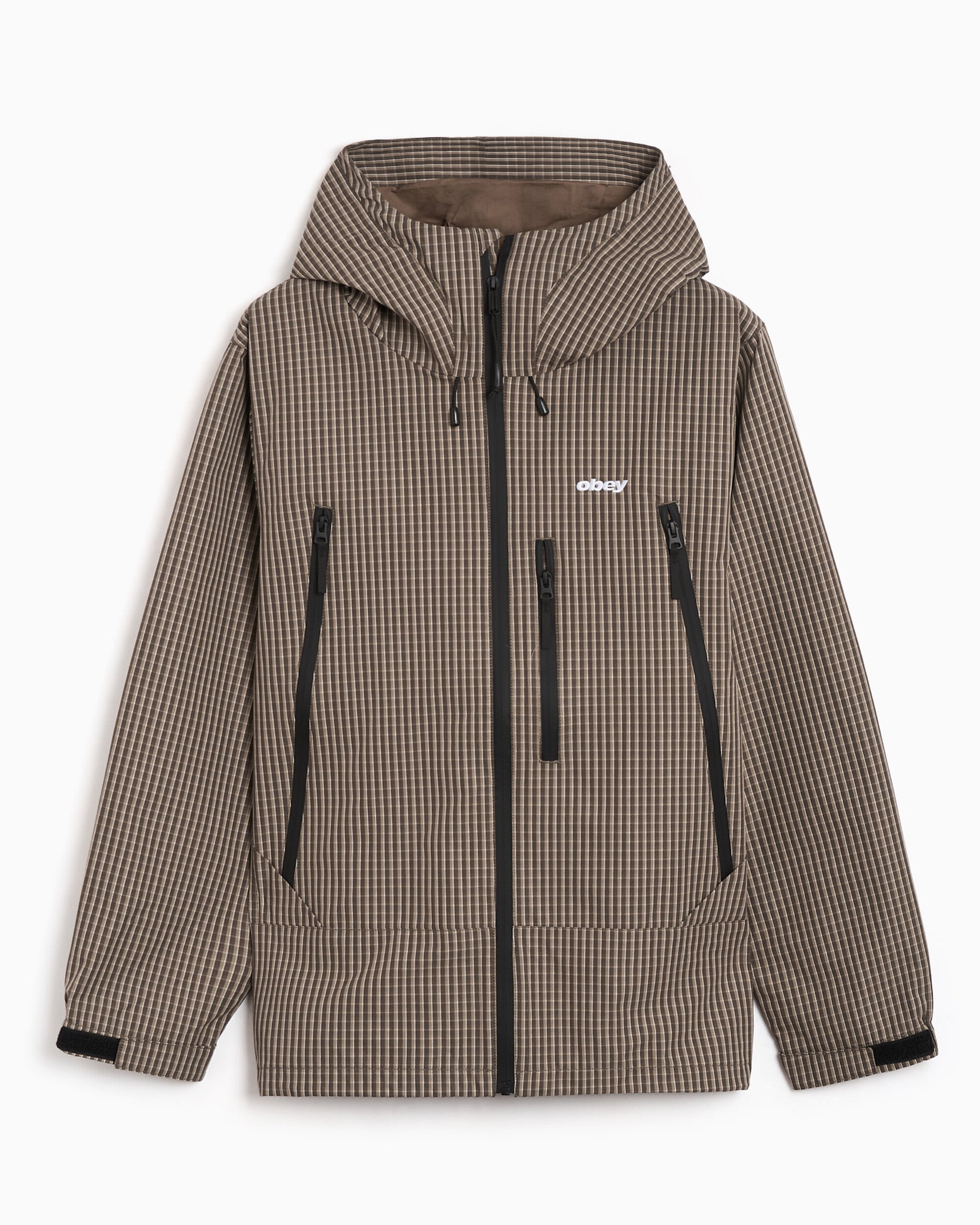 Jackets Coats OBEY Clothing Obsidian Plaid Relaxed Men's Rain Jacket - 121800639-VVR