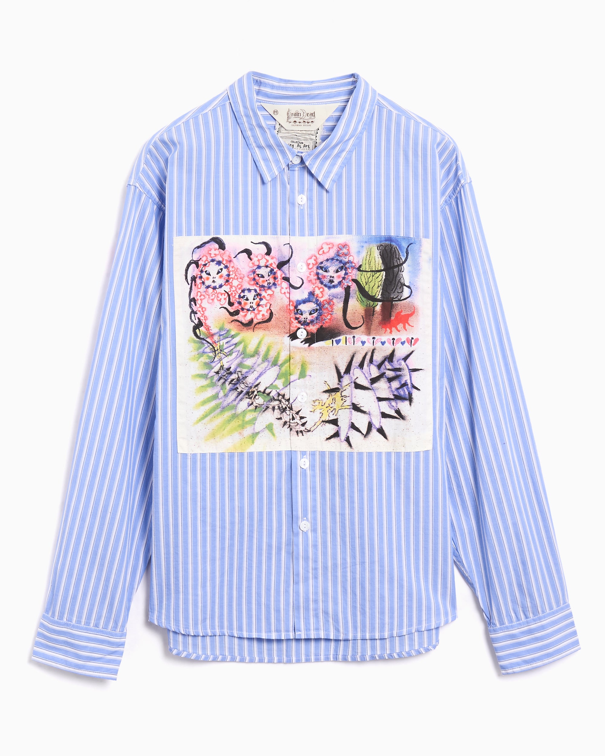 Shirts Brain Dead Omer Oxford Graphic Striped Men's Shirt - BDF25T24O046-BLUE