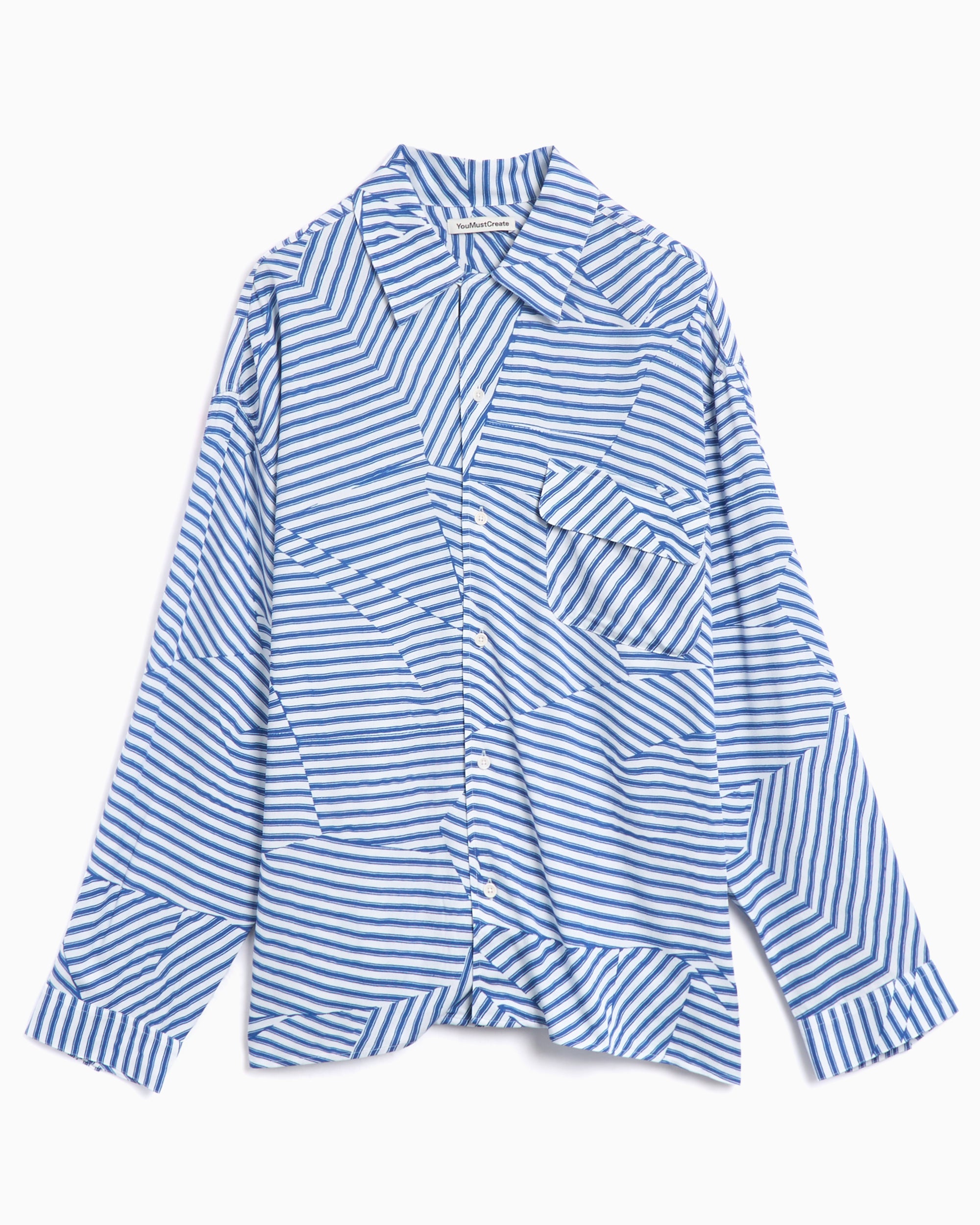 Shirts YMC Wray Men's Long Sleeve Shirt Relaxed Men's Shirt - P2YAX-BLUE/WHITE