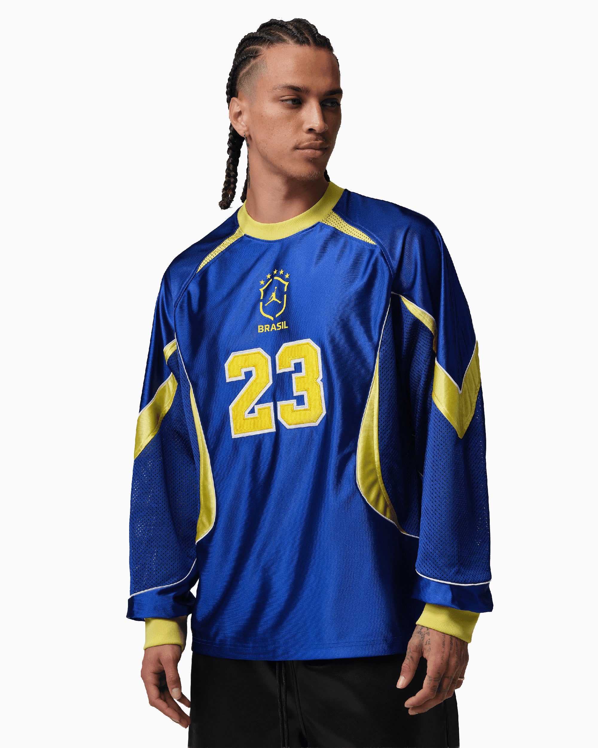 T-Shirts Jordan Brasil Goalkeeper Logo Long-Sleeved Relaxed Men's Jersey T-Shirt - IF3900-417